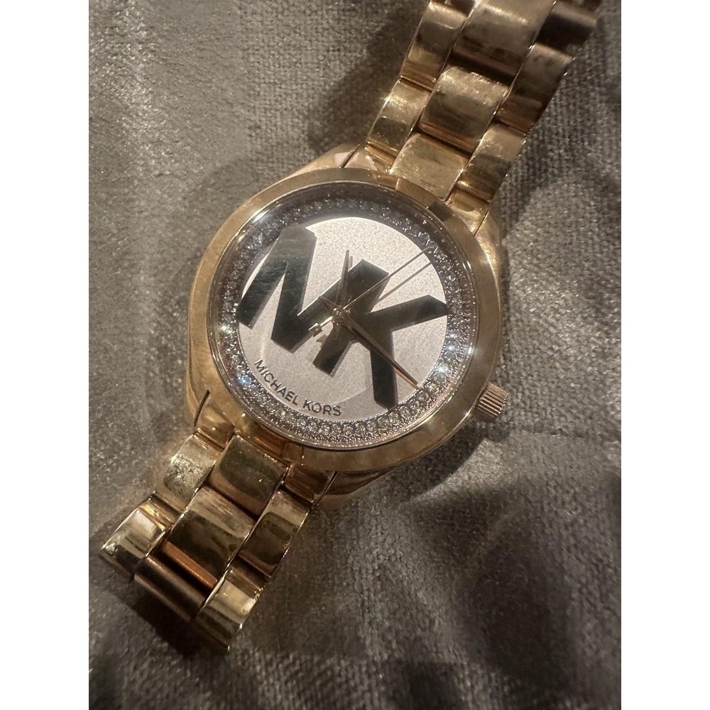 Michael Kors MK-3549 Watch Rose Gold Logo Dial Crystal 5 ATM Stainless SteelRARE